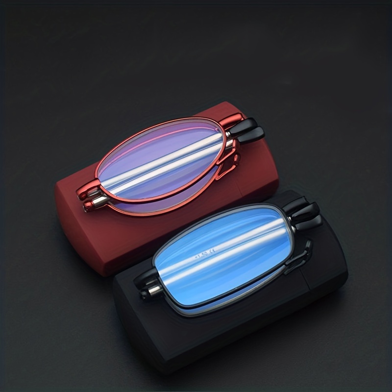 Elegant Reading Glasses, Compact Lighter Case Design, Foldable Antenna Frame Unisex