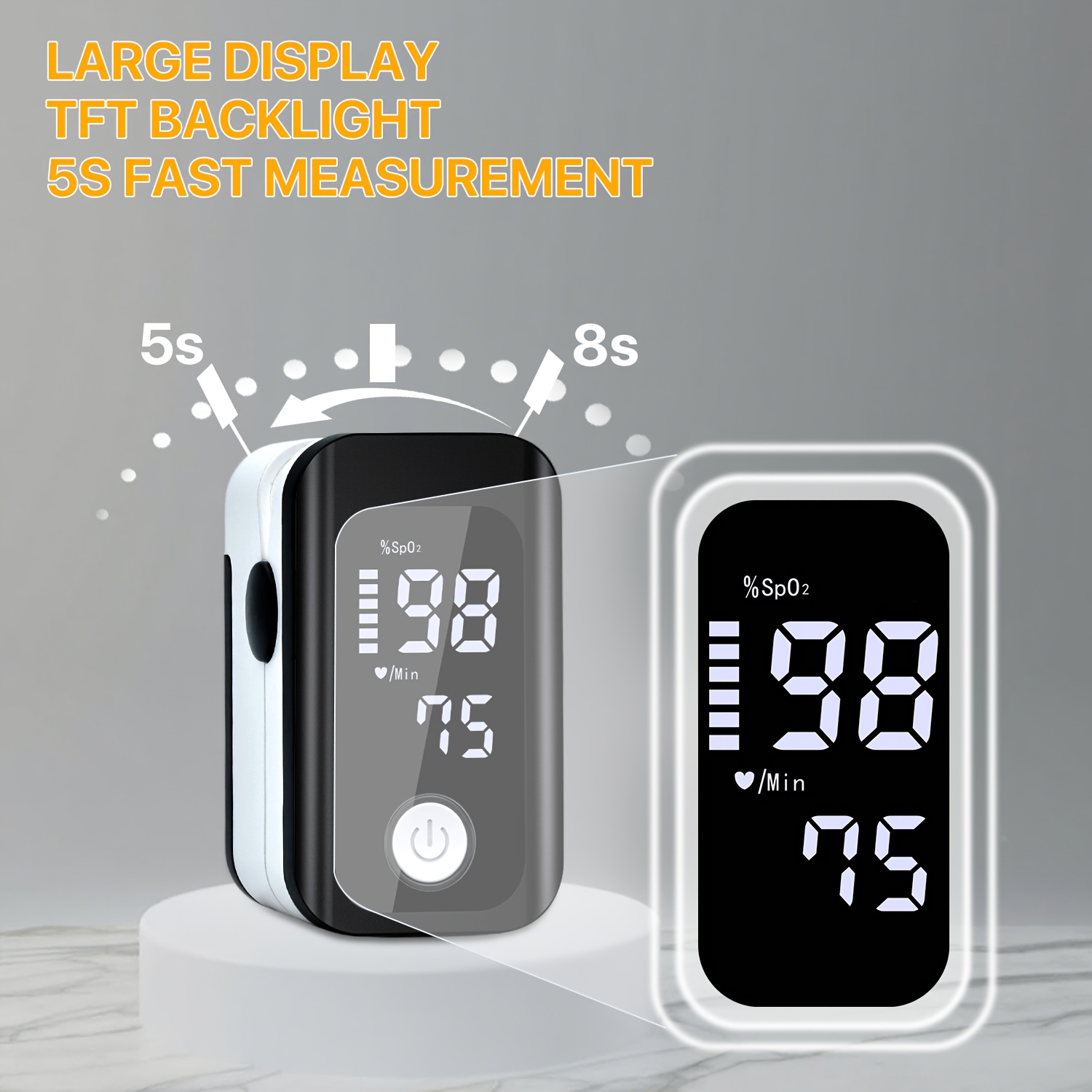Fingertip Pulse Oximeter Measures Blood Oxygen Levels and Pulse Rate with One-Touch Operation, Featuring an OLED Display and Low-Value Warning Function.
