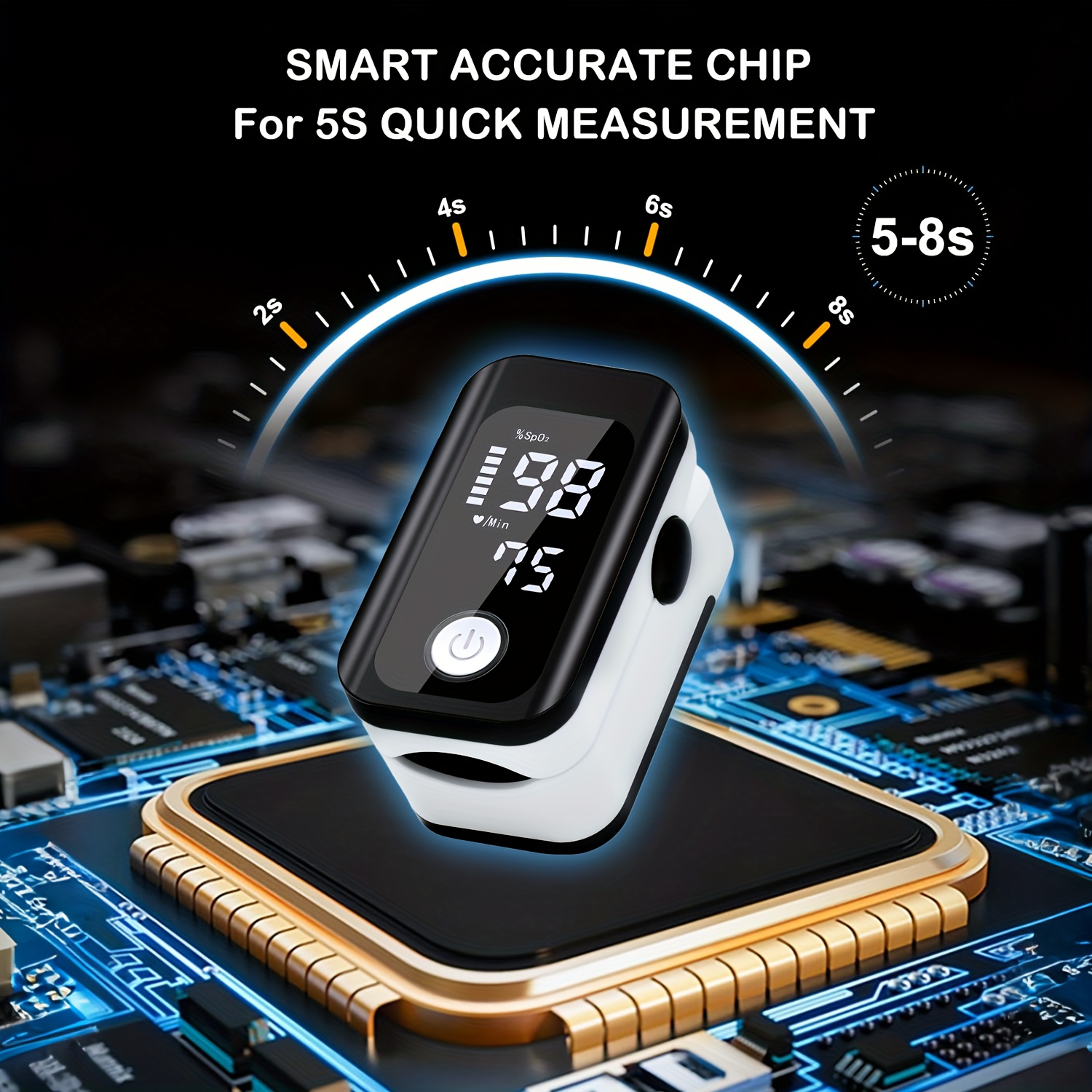 Fingertip Pulse Oximeter Measures Blood Oxygen Levels and Pulse Rate with One-Touch Operation, Featuring an OLED Display and Low-Value Warning Function.
