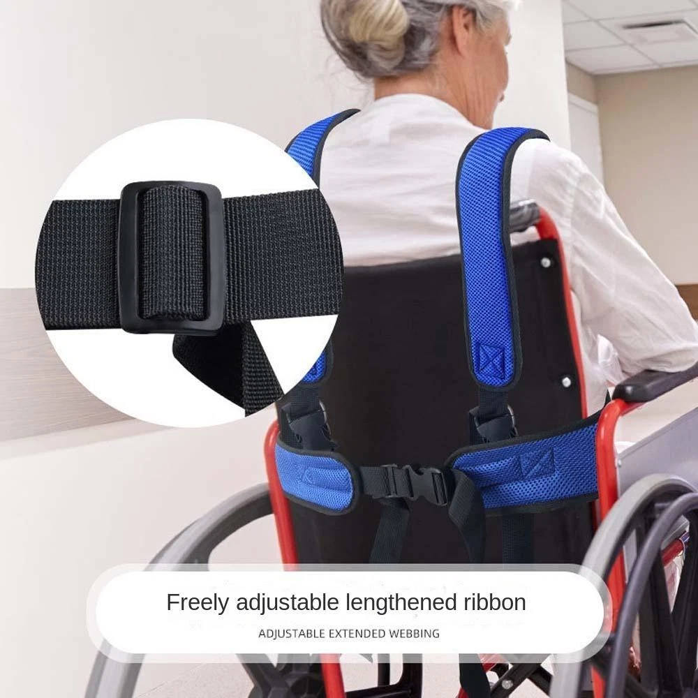 Wheelchair Seat Belt Restraint Anti-Slip Waist Back Braces Harness | Double Coated & Breathable Mesh Fabric | Proper Protection & Safety | For Wheelchair Patients, Blue