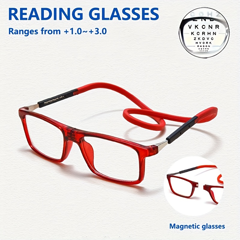 Magnetic Folding Reading Glasses +1.00 to +3.00 Strength, Lightweight Full-Frame Rectangular Eyeglasses with Magnetic Closure Hinge, Unisex for &, Daily Use & for office Glasses (No Needed)