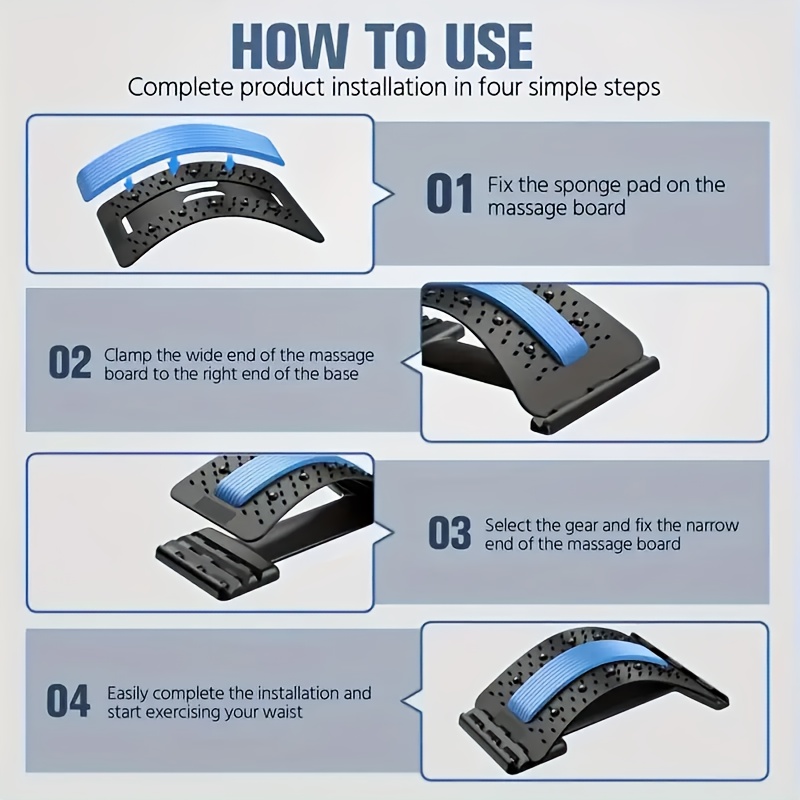 3-Level Adjustable Back Stretcher & Posture Corrector | Ergonomic Lumbar Support with Massage Function, Secure Grip Handles, for Upper & Lower Back, Office, Car, Home Use, Durable PP Construction.