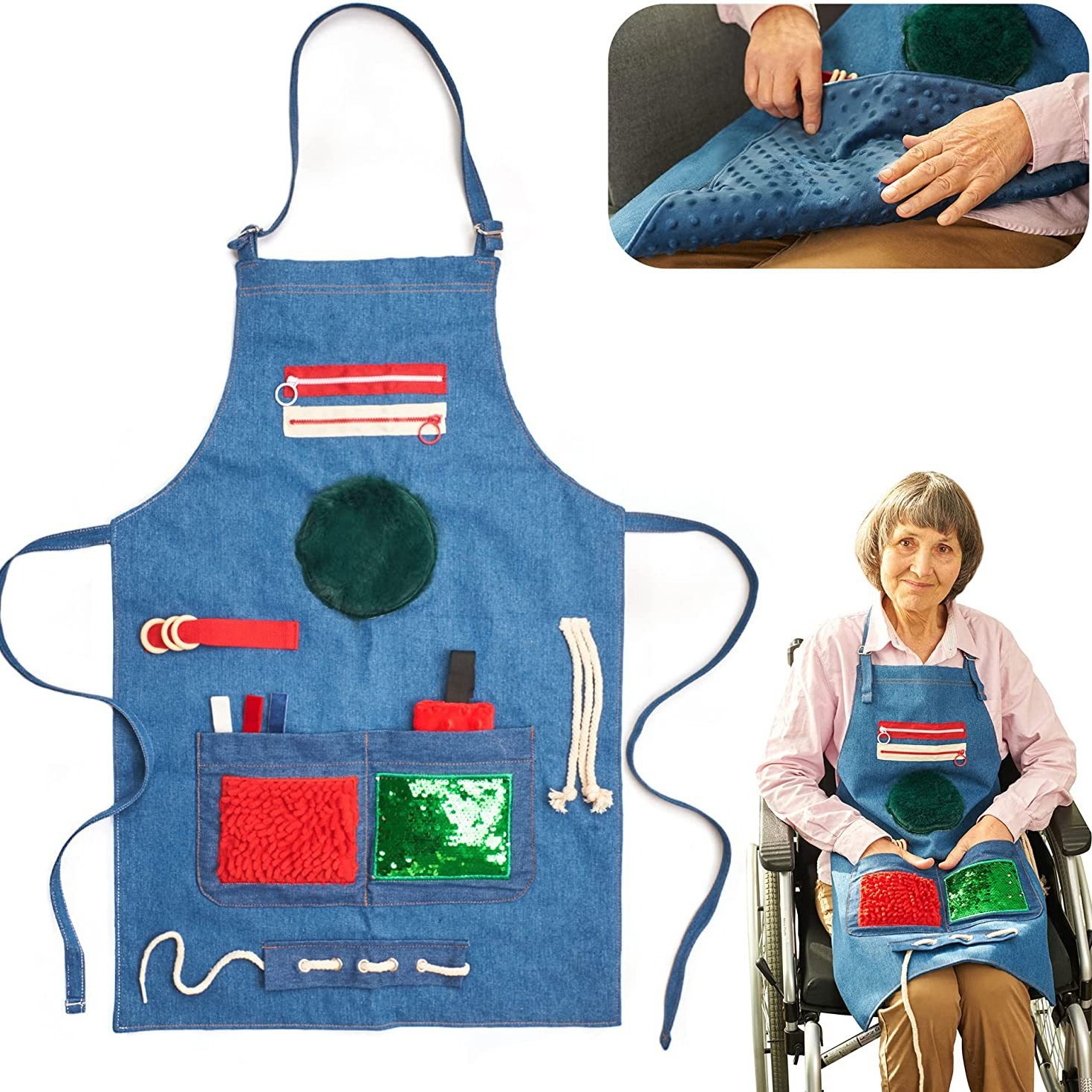 Fidget Apron for Elderly | Fidget Blanket for Dementia | Dementia Products for Elderly | Gift and Activities for Seniors with Alzheimer’s or Dementia | Sensory Fidget Toys