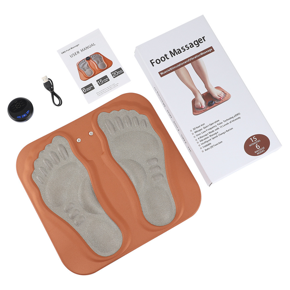 EMS Foot Massager, 3D Foldable Foot Massager Pad for Pain Plantar Relief, Muscle Relaxation, LCD Display with 6 Modes 15 Intensities