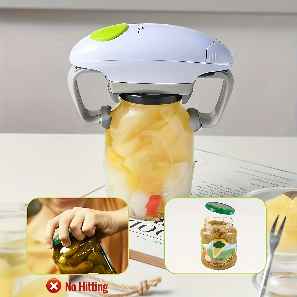 Electric Bottle Opener with Torque, One-Touch Operation, Dual-Handed Can Opener, Kitchen Gadget, Glass Jar Lid Remover, Automatic Power Off, Suitable for All Sizes of Glass Jars