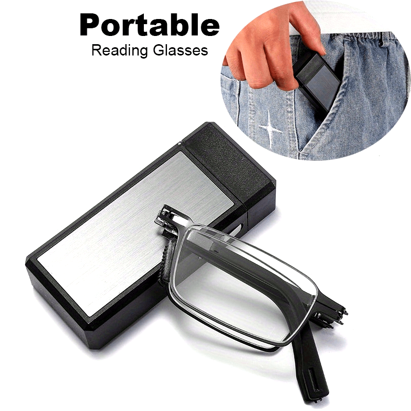 Portable Folding Reading Glasses, Iron Alloy Frame, Casual Style, with Protective Case, with Strength for Men & Women, for Computer Use & Travel