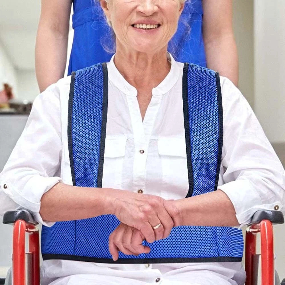 Wheelchair Seat Belt Restraint Anti-Slip Waist Back Braces Harness | Double Coated & Breathable Mesh Fabric | Proper Protection & Safety | For Wheelchair Patients, Blue