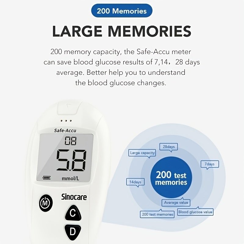 Blood Glucose Meter Kit, Only Blood Glucose Test Strips Are Adapted, 200 Storage Values, Designed For Diabetes, Including English Paper Instructions, In Mg/dL