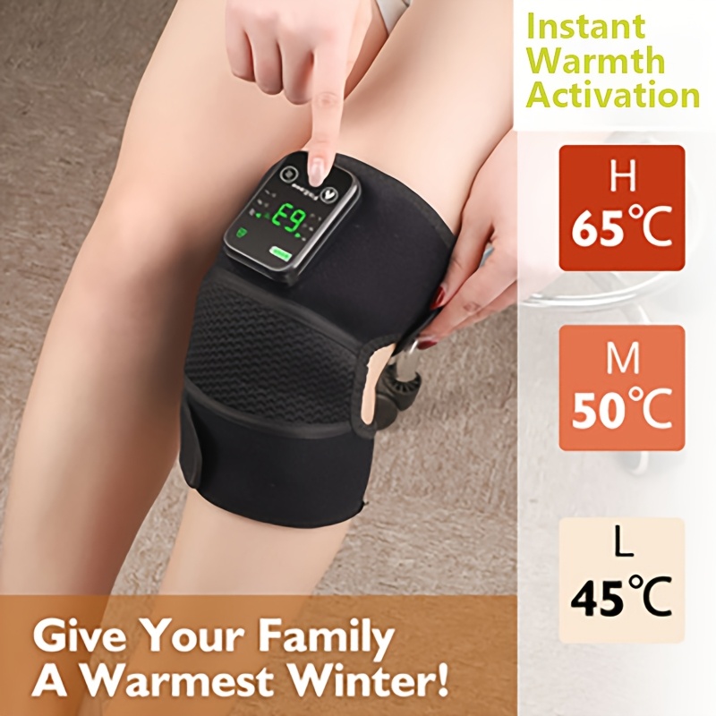Heating Vibration Knee Pad Electric Multi-Function Shoulder and Knee Massager with 4000mAh Battery, USB Charging, 3 Adjustable Temperature Settings
