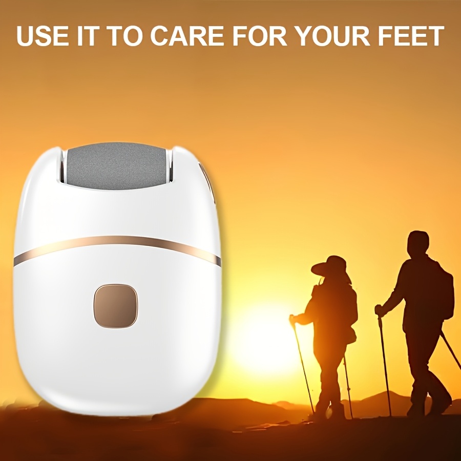 Rechargeable Electric Foot Scrubber with 6 Interchangeable Heads for Removing Dead Skin And Polishing, Powered by USB, Featuring a Smooth Two-Tone Design (White And Golden) And an Ergonomic Handle for a Comfortable User