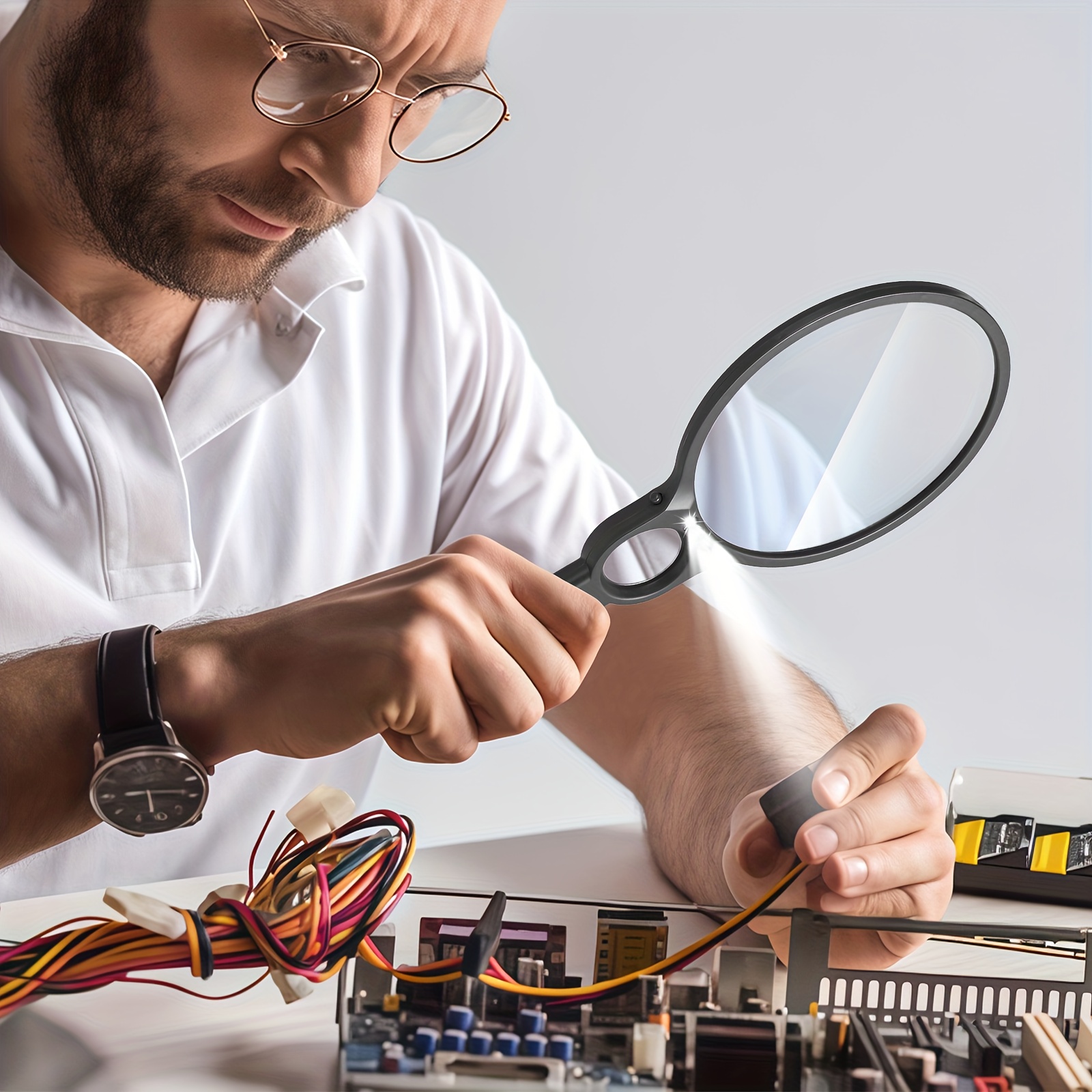 LED Reading Lamp portable and lightweight, offers reliable lighting for reading, studying, enhanced with dual lens 5X & 10X magnifier for close-up detail, battery powered with two AAA carbon batteries