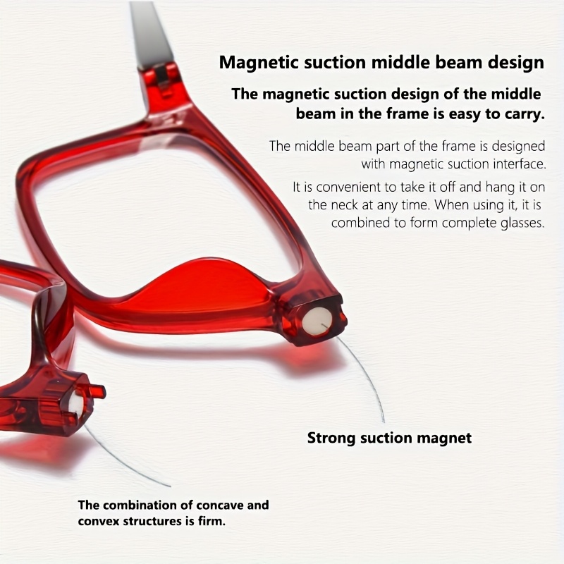 Magnetic Folding Reading Glasses +1.00 to +3.00 Strength, Lightweight Full-Frame Rectangular Eyeglasses with Magnetic Closure Hinge, Unisex for &, Daily Use & for office Glasses (No Needed)