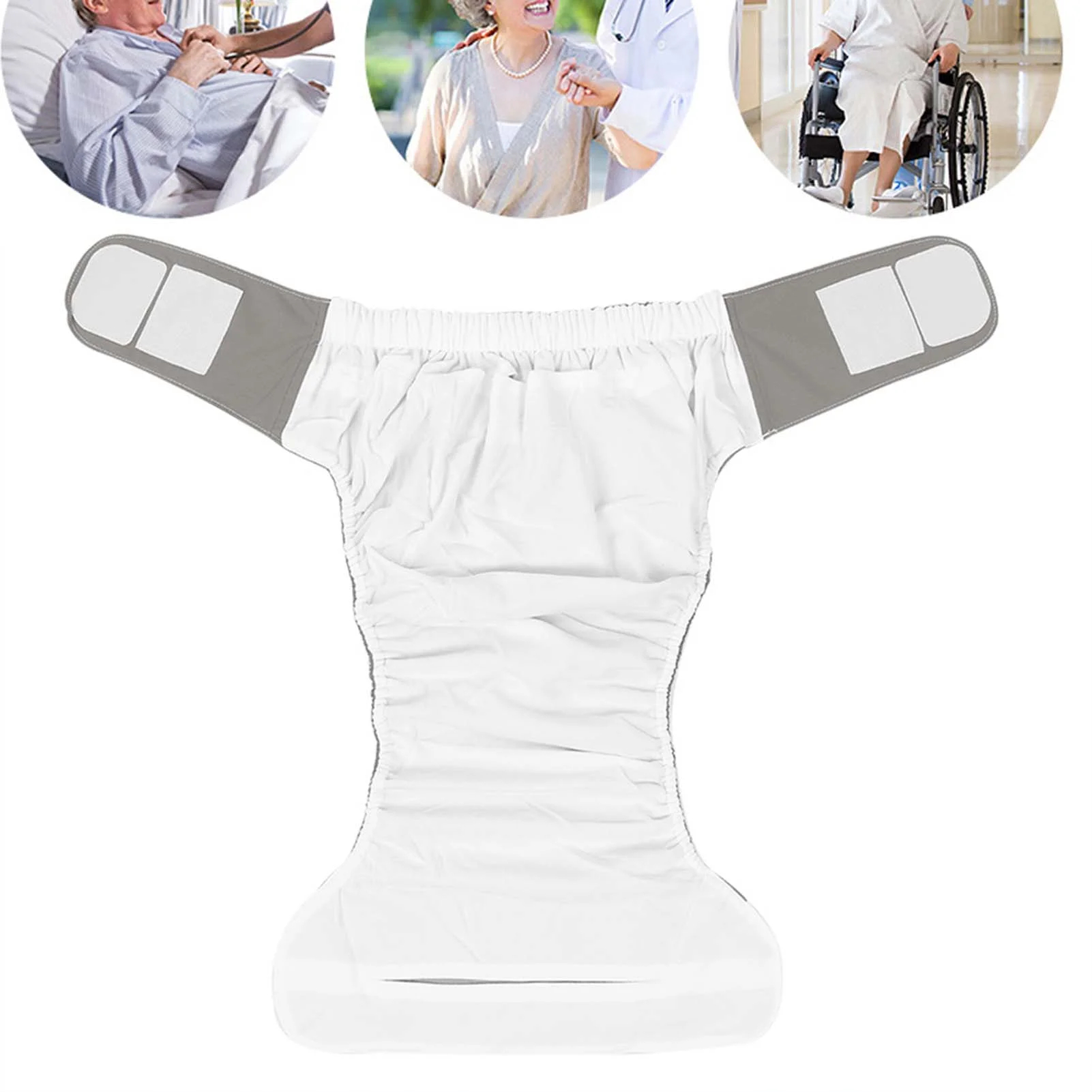 Elderly Diapers, Soft Breathable Diapers, Waterproof Reusable For Elderly Adult Gray Size Suitable Waist: 19.7-49.9inch