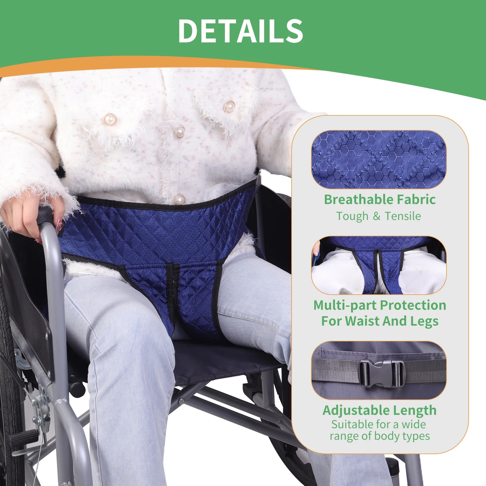 Wheelchair Seatbelt, Anti-Fall Anti-Skid Safety Belt Nursing Restraint Strap with Buckle, Wheelchair Harness Belt System ,Wheelchair Accessory Protector for Elderly Disabled People
