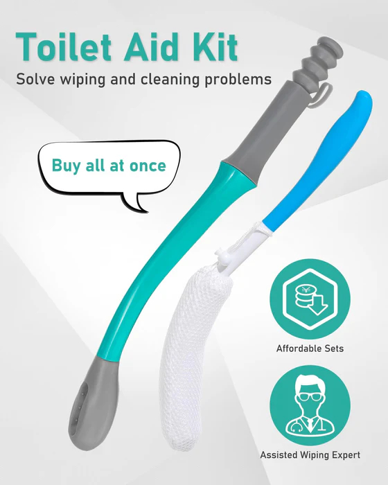 Extended Reach Butt Wiper Set - includes 2 Toilet Aids for Wiping Tool and Butt Cleaner Bath Brush Long Handle - Bottom Buddy Wiping Aid for Disabled,Elderly,Pregnant