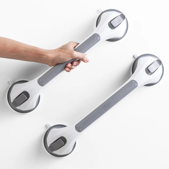 2 Pack Shower Grab Bars for Bathtubs and Showers, Easy to Install Suction Shower Handles for Bathroom Removable Handrails for Seniors Elderly Heavy Duty Safety Grip Waterproof Drill Free Gray