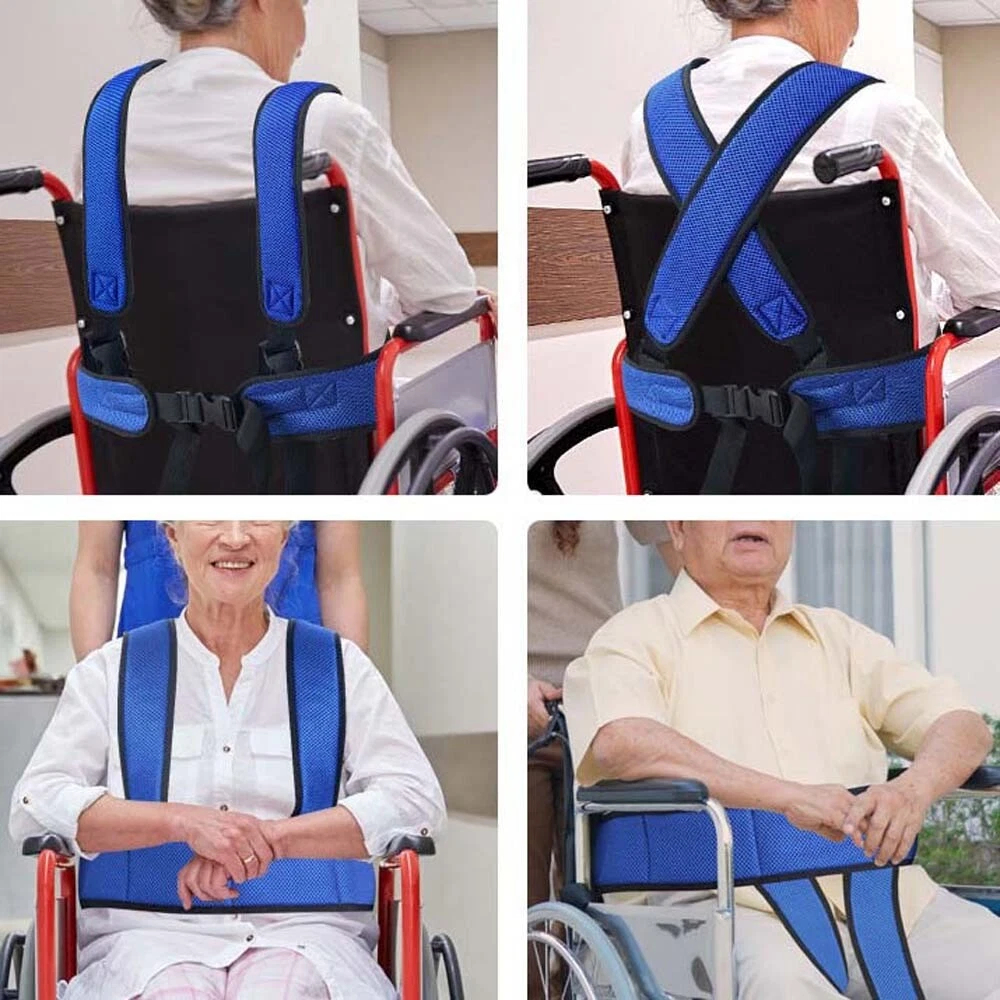Wheelchair Seat Belt Restraint Anti-Slip Waist Back Braces Harness | Double Coated & Breathable Mesh Fabric | Proper Protection & Safety | For Wheelchair Patients, Blue