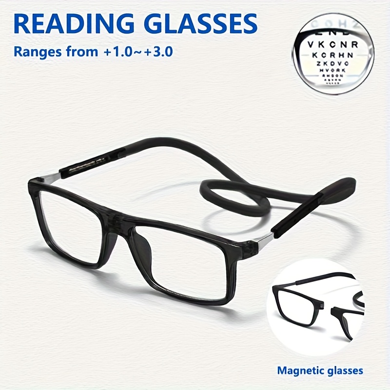 Magnetic Folding Reading Glasses +1.00 to +3.00 Strength, Lightweight Full-Frame Rectangular Eyeglasses with Magnetic Closure Hinge, Unisex for &, Daily Use & for office Glasses (No Needed)