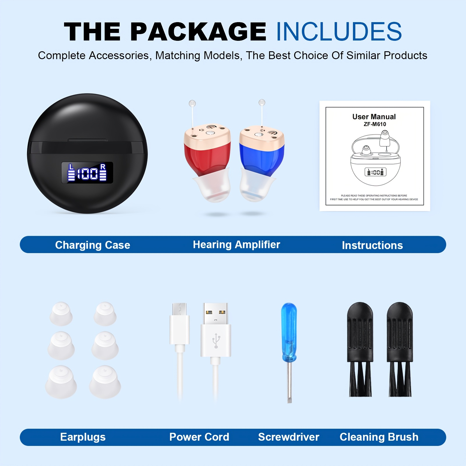 A Pair of Rechargeable In-Ear Noise-Canceling Amplifiers That Are Comfortable to Wear And Easy to Carry, Capable of Amplifying Sound. Portable Sound Amplifier Headphones Are Suitable for Everyday Use And Outdoor Activities