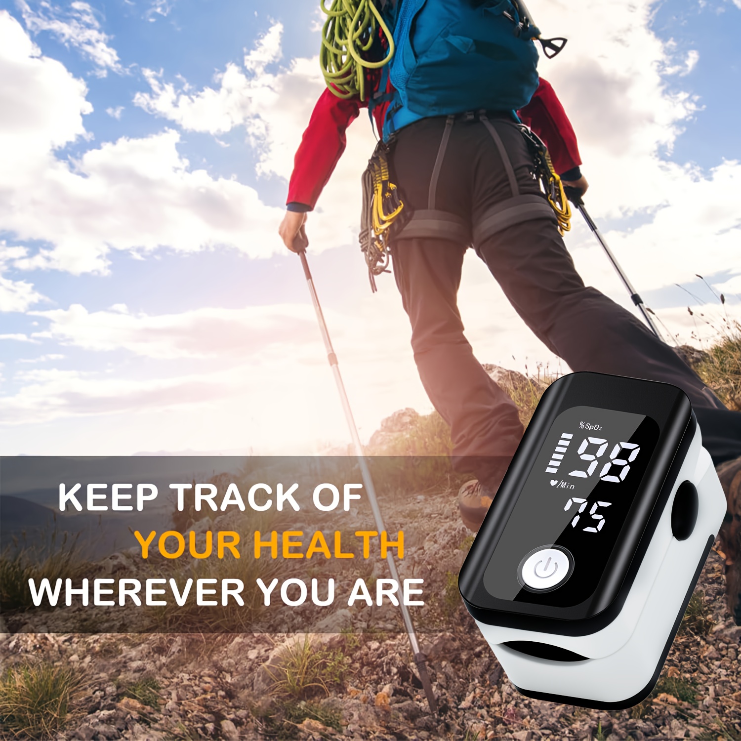 Fingertip Pulse Oximeter Measures Blood Oxygen Levels and Pulse Rate with One-Touch Operation, Featuring an OLED Display and Low-Value Warning Function.