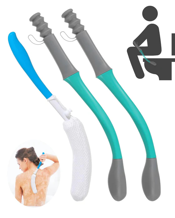 Extended Reach Butt Wiper Set - includes 2 Toilet Aids for Wiping Tool and Butt Cleaner Bath Brush Long Handle - Bottom Buddy Wiping Aid for Disabled,Elderly,Pregnant
