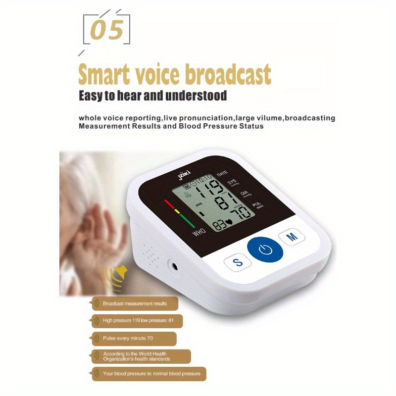 Upper Arm Blood Pressure Monitor Machine Kit. Smart Voice Broadcast Blood Pressure Cuff, 2 Users, 99 X 2 Sets Memory, with Large LCD Display Suitable for Family Parents to Use During Pregnancy, IP22