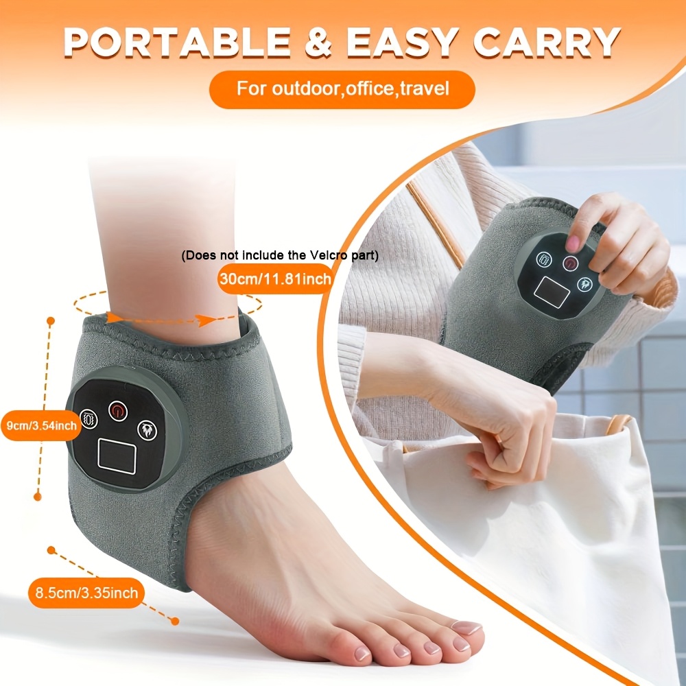An Ankle Heating Massager Featuring 3 Vibration Modes, 4 Heating Settings, USB Charging Support, Foot Massage Functionality, And a Portable Design.