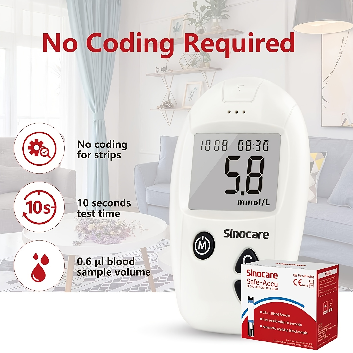 Blood Glucose Meter Kit, Only Blood Glucose Test Strips Are Adapted, 200 Storage Values, Designed For Diabetes, Including English Paper Instructions, In Mg/dL