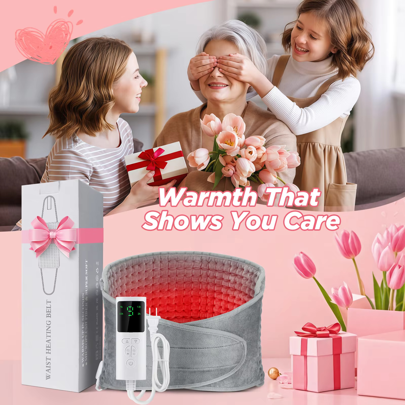 Back Heating Support Belt Heated Waist Brace With Adjustable Temperature Warm Back Belt Abdomen Warmer Lumbar Support Pad