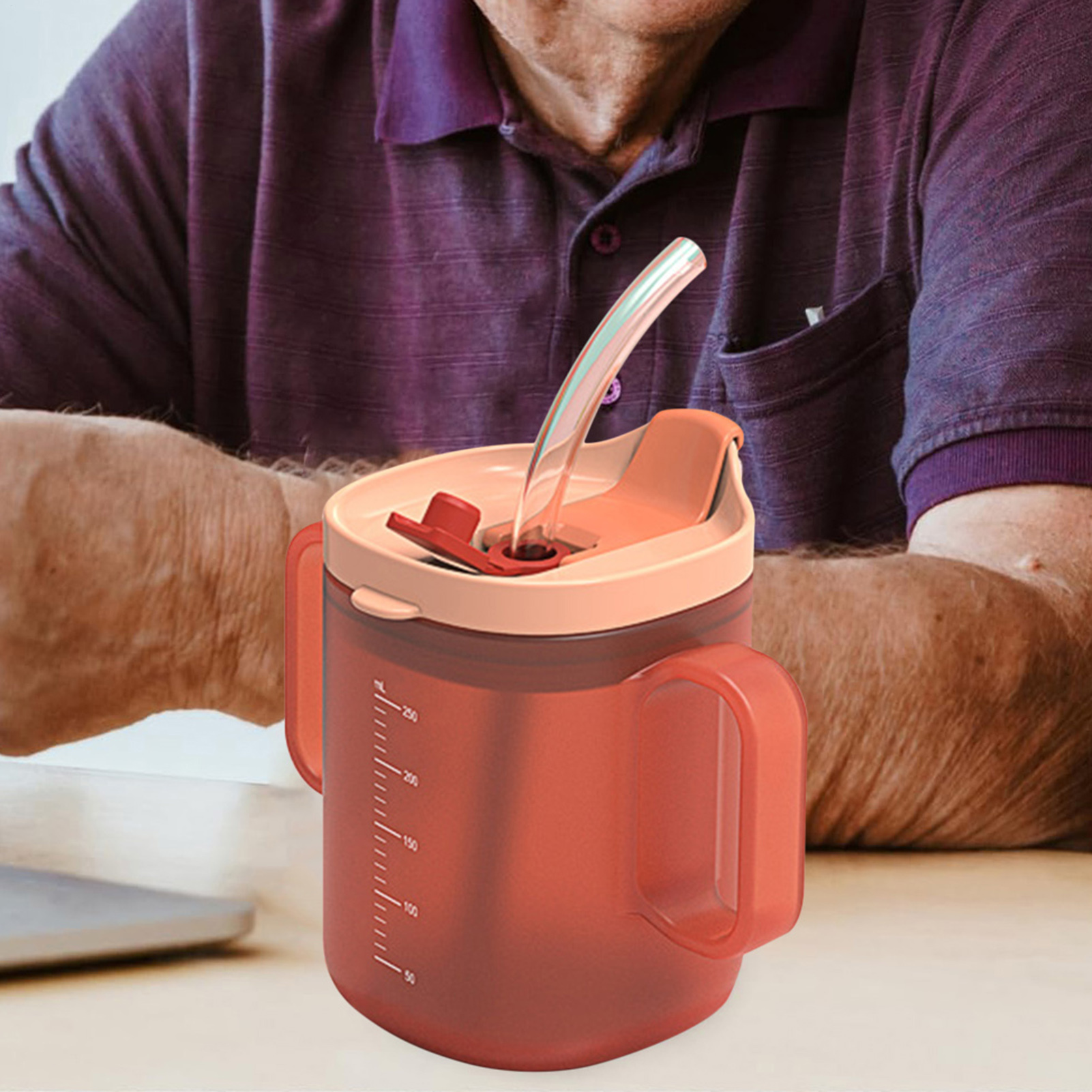 Double Handle Elderly Care Cup with Straw Dysphagia Regulating Cup