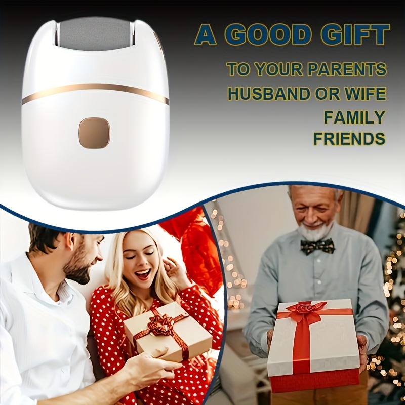 Rechargeable Electric Foot Scrubber with 6 Interchangeable Heads for Removing Dead Skin And Polishing, Powered by USB, Featuring a Smooth Two-Tone Design (White And Golden) And an Ergonomic Handle for a Comfortable User