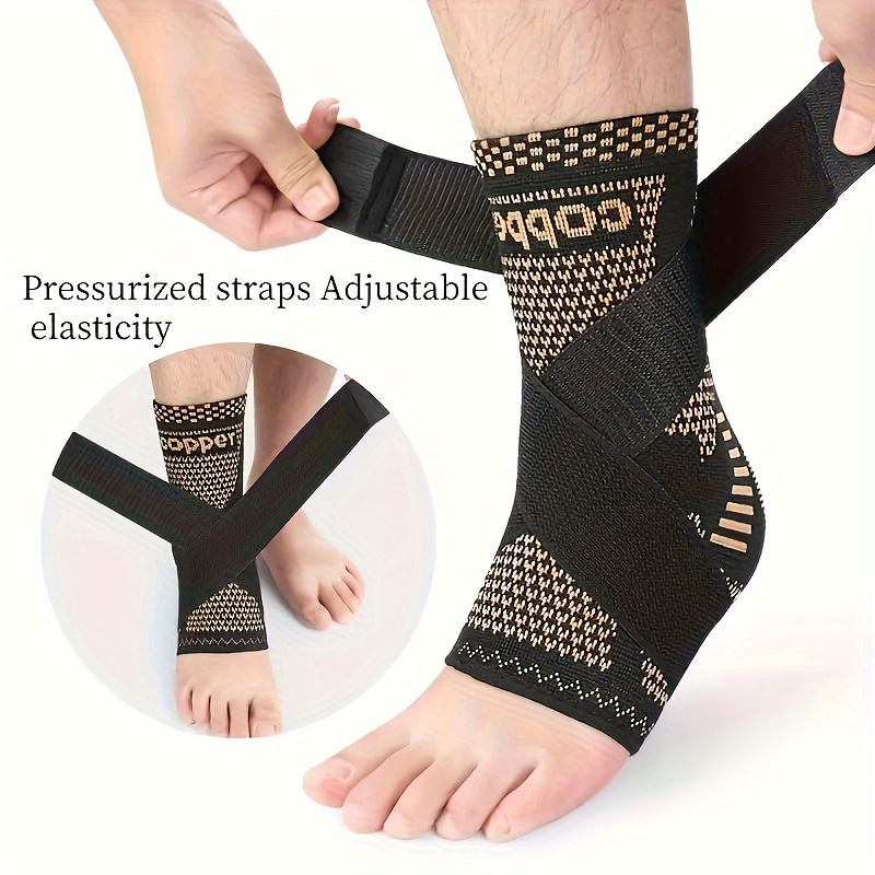 Set of 2 Adjustable Copper Ankle Supports Designed for High Elasticity And Compression, Ideal for And Fitness. Features a Removable Strap, Breathable Nylon Fabric, And Patella Tracking for Improved Stability. Hand Wash Only.