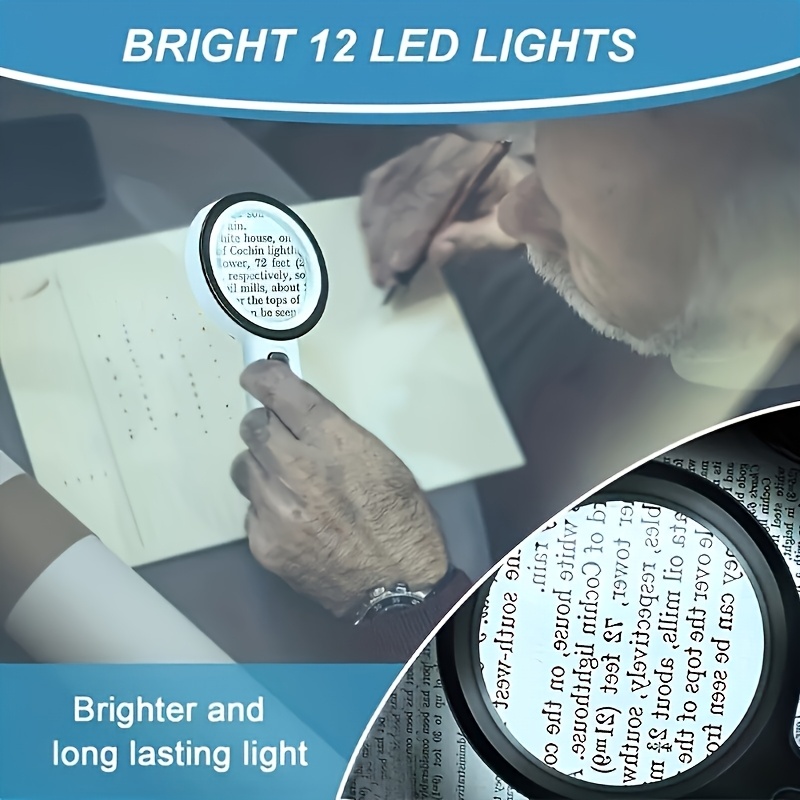 30X High-Power Handheld Magnifier - LED Light Battery-Powered Illuminated Magnifier - Perfect for Seniors with Macular Degeneration, Reading, Inspecting, Coins, And Jewelry
