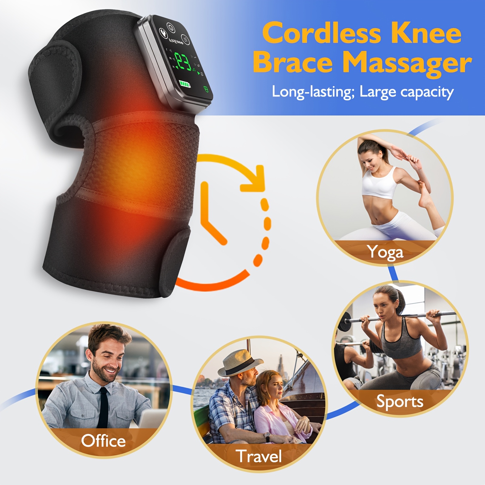 Heating Vibration Knee Pad Electric Multi-Function Shoulder and Knee Massager with 4000mAh Battery, USB Charging, 3 Adjustable Temperature Settings