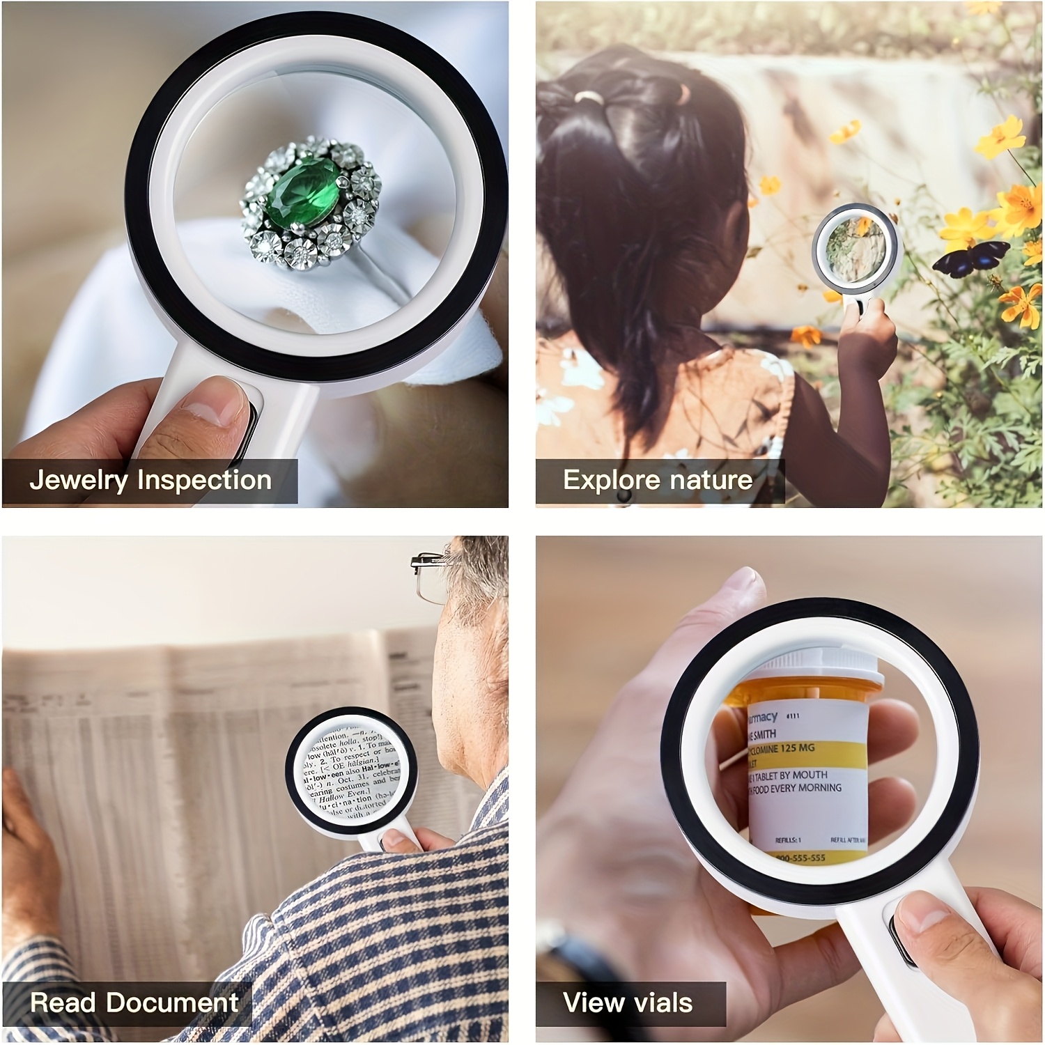 30X High-Power Handheld Magnifier - LED Light Battery-Powered Illuminated Magnifier - Perfect for Seniors with Macular Degeneration, Reading, Inspecting, Coins, And Jewelry