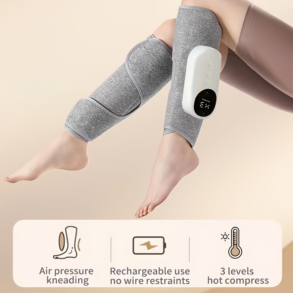 Air Compression Leg Massager, Rechargeable with a 2000Mah Battery, Featuring 3 Intensity Levels And 3 Temperature Settings, Equipped with a 2000Mah Lithium Polymer Battery. It'S Portable And Suitable for Calves, Thighs, And Knees