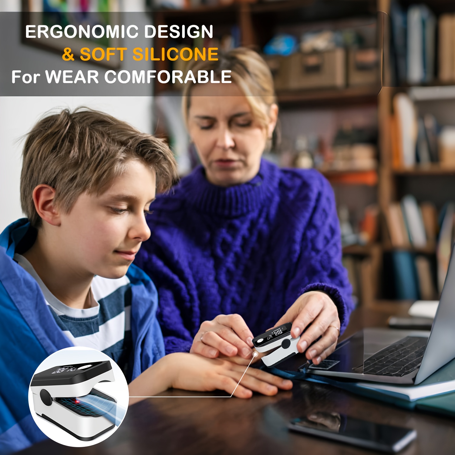 Fingertip Pulse Oximeter Measures Blood Oxygen Levels and Pulse Rate with One-Touch Operation, Featuring an OLED Display and Low-Value Warning Function.