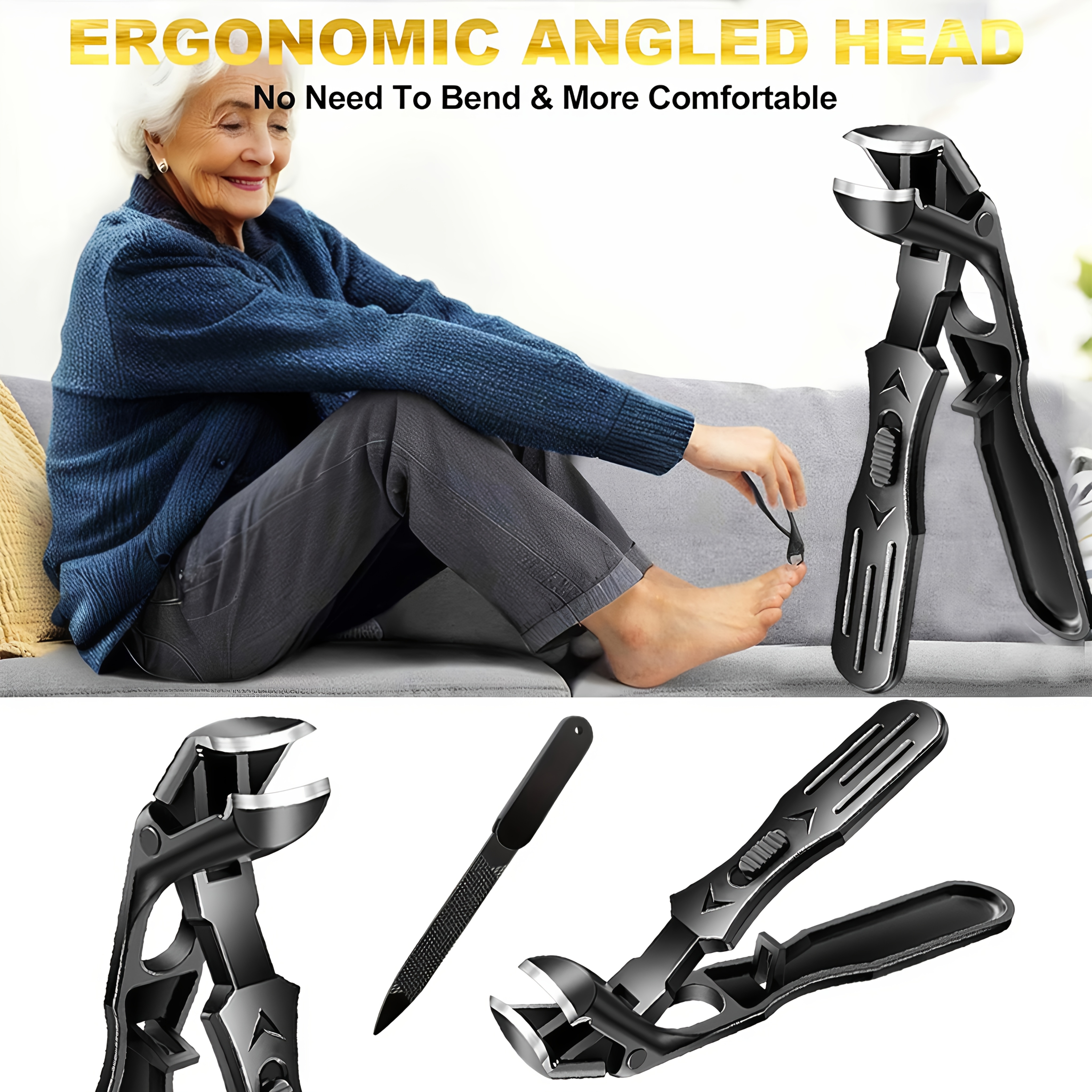 Curved toe nail clipper, large size toenail clippers, suitable for thick and hard nails, sharp and durable with locking storage design to prevent splashing