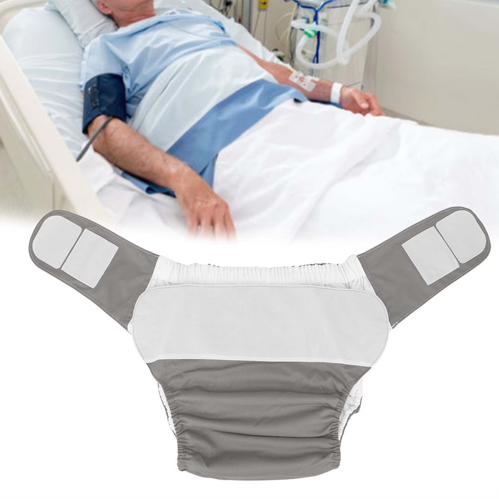 Elderly Diapers, Soft Breathable Diapers, Waterproof Reusable For Elderly Adult Gray Size Suitable Waist: 19.7-49.9inch