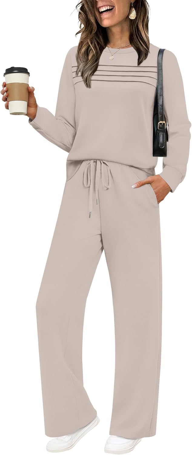 🔥LAST DAY 45% OFF✨Women’s Crew Neck Lounge Set - Soft Cotton Top & Drawstring Pants