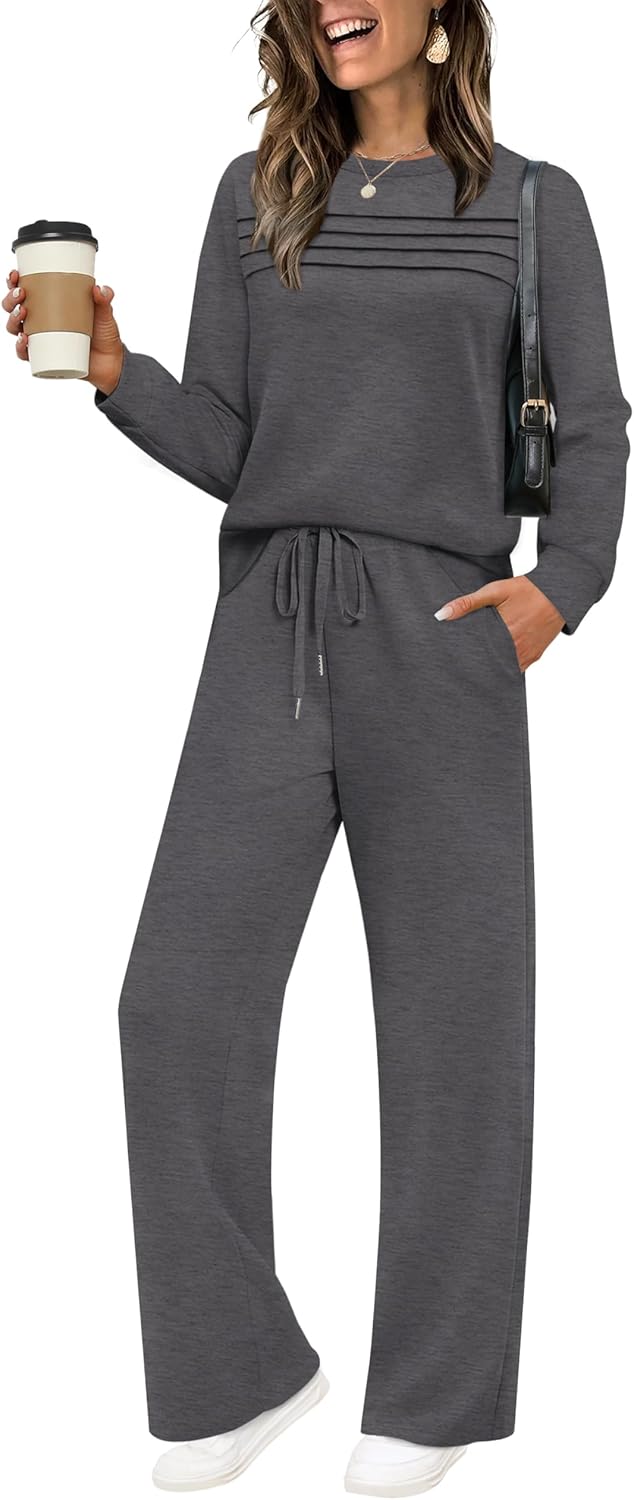 🔥LAST DAY 45% OFF✨Women’s Crew Neck Lounge Set - Soft Cotton Top & Drawstring Pants
