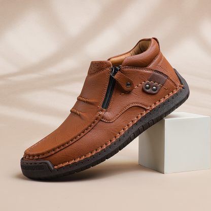 Men’s Slip-On Orthopedic Leather Boots – Handmade with Premium Leather, Wide Toe, Arch Support, Memory Foam Insole, Non-Slip Sole for Casual, Travel & Outdoor