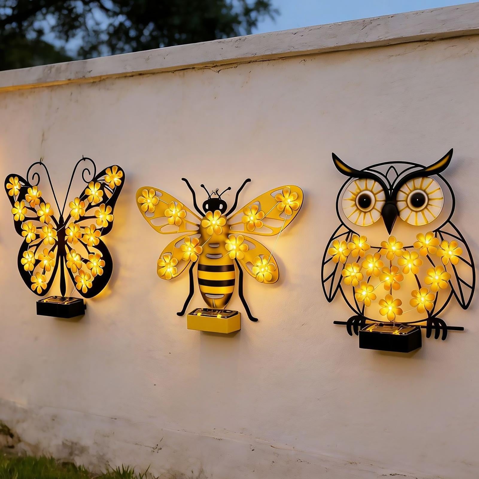 🎖️Solar Metal Art Wall Lights | Butterfly, Bee & Owl LED Decor