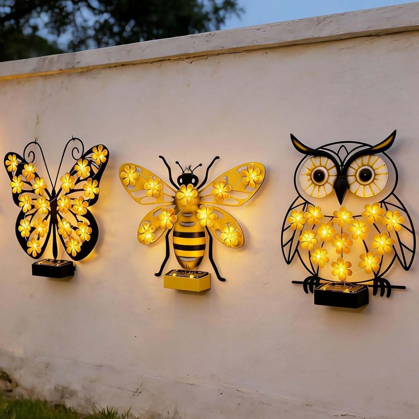 🎖️Solar Metal Art Wall Lights | Butterfly, Bee & Owl LED Decor