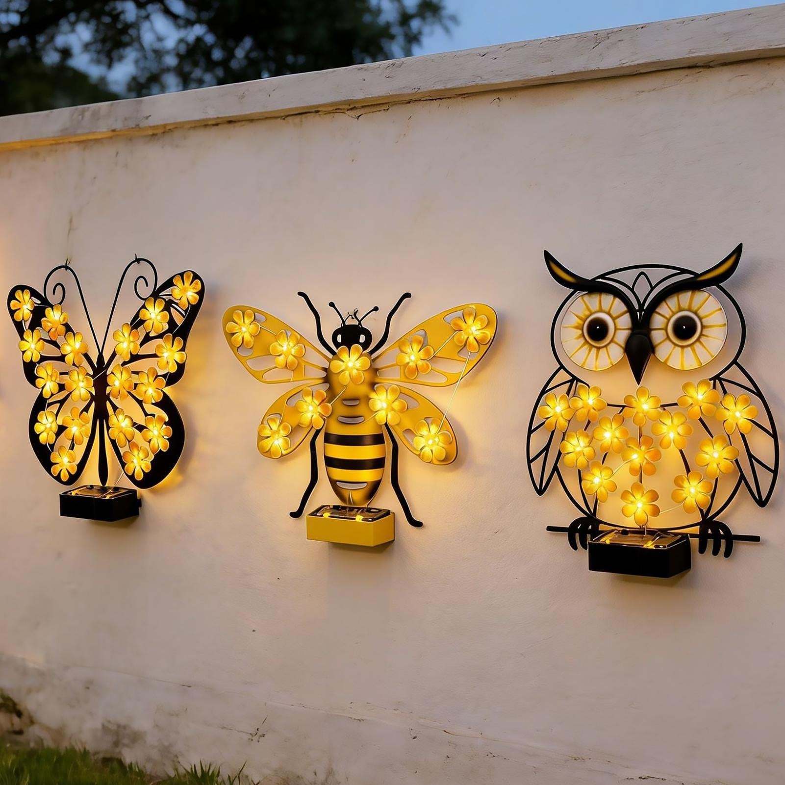 🎖️Solar Metal Art Wall Lights | Butterfly, Bee & Owl LED Decor