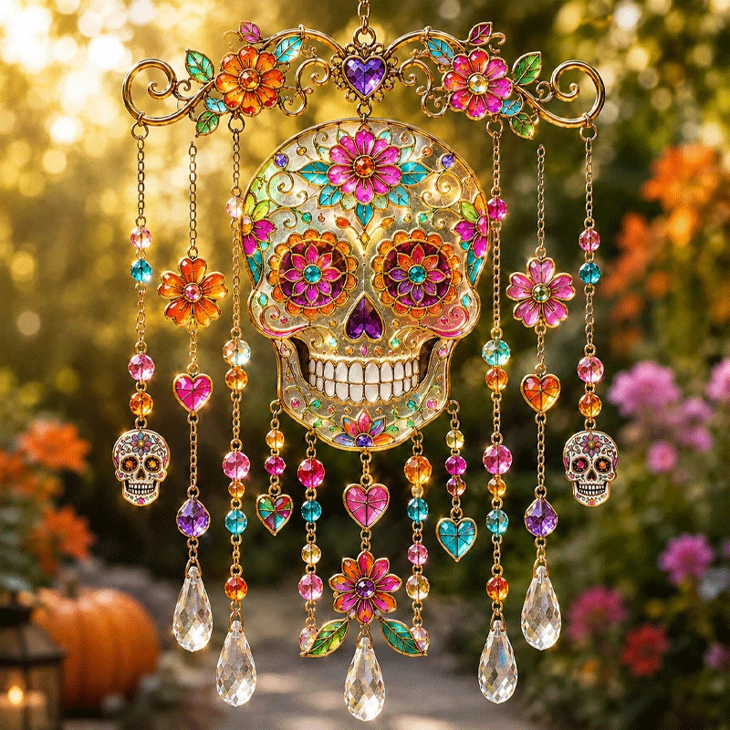 Halloween Black Cat Glass Wind Chime, Suncatcher Hanging Decor For Yard Porch, Limited Hot Sale