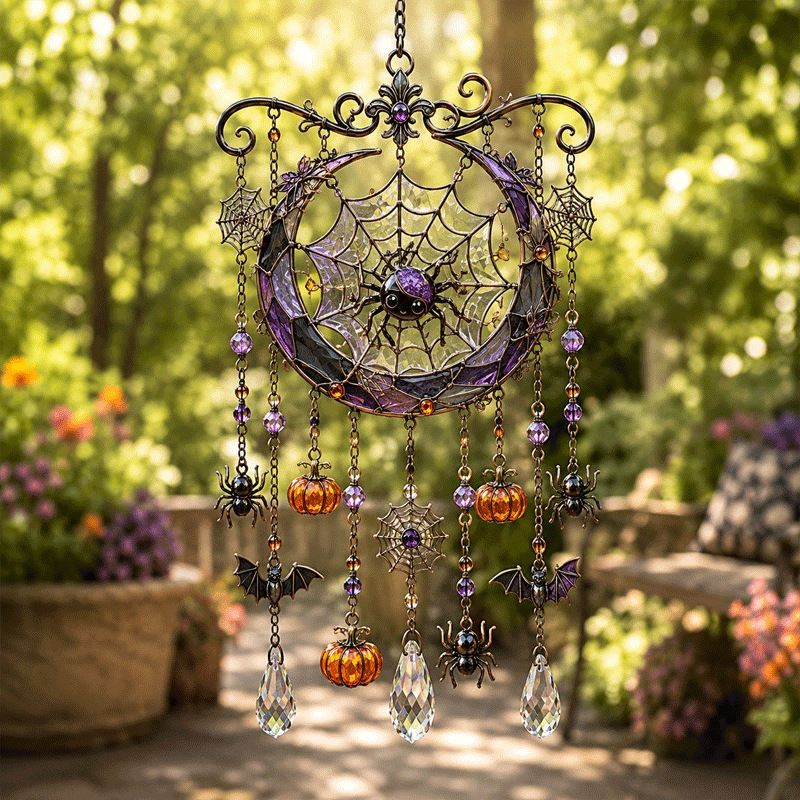 Halloween Black Cat Glass Wind Chime, Suncatcher Hanging Decor For Yard Porch, Limited Hot Sale