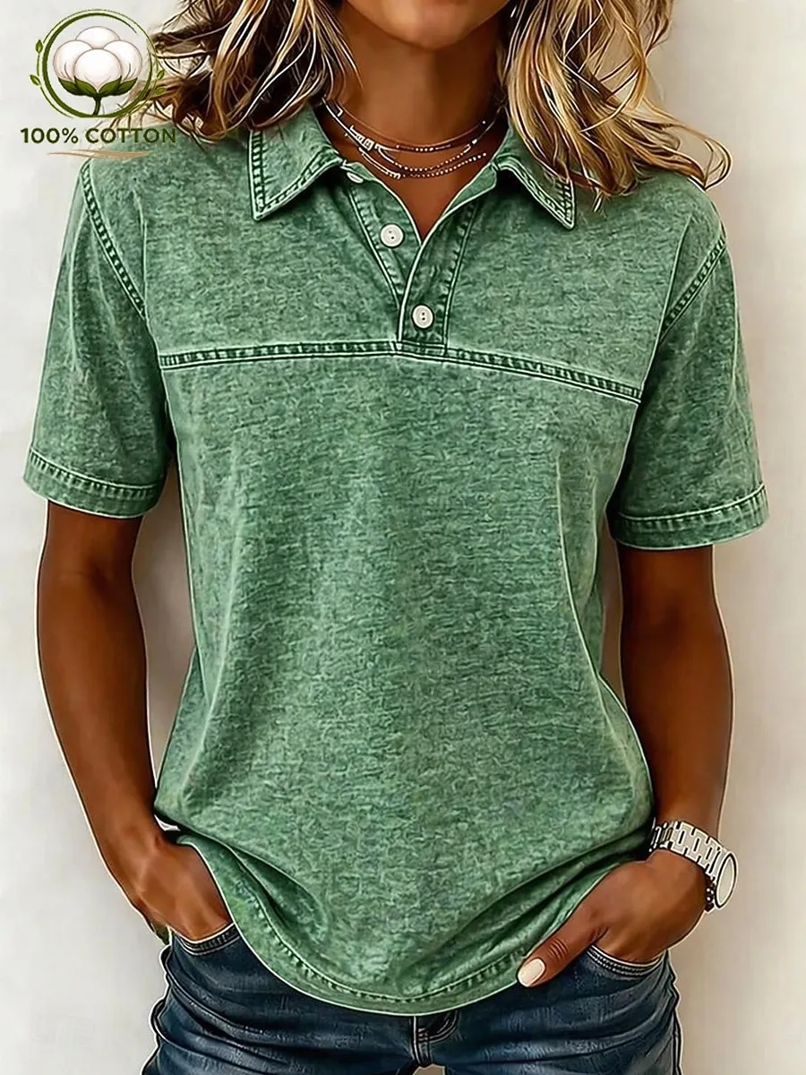 Women's Vintage Cotton Washed Henley Shirt
