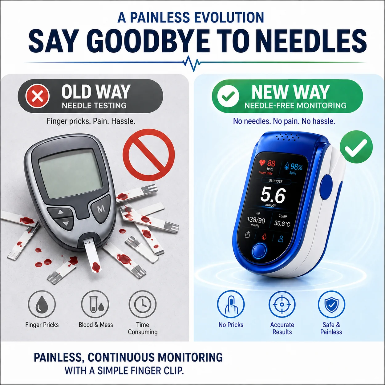 ⚕️ Non-Invasive Daily Health Tracker | 💧 Needle-Free Wellness Trend Monitoring Device