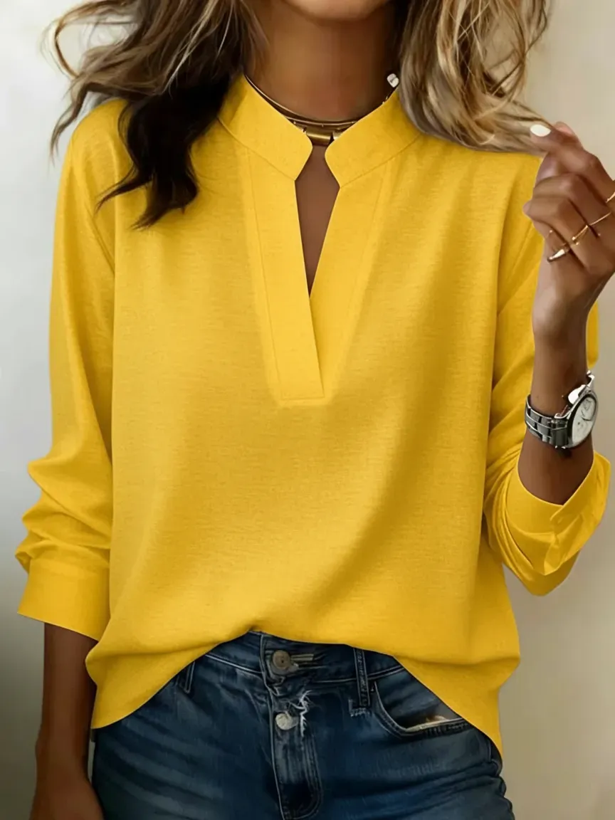 Women's Minimalist V-neck Cotton Shirt Top